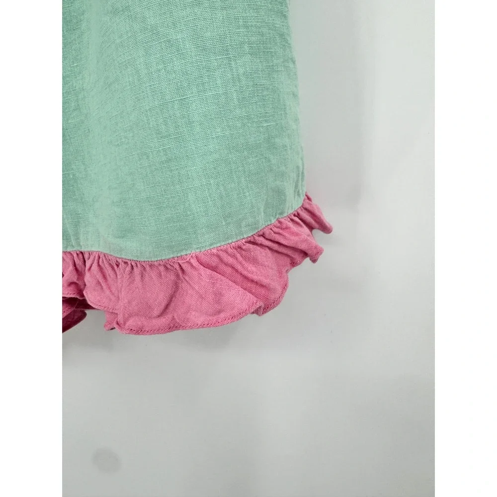 Dora Larsen Ruffle Shorts Women US 4 Mint Green Pink Linen Loungewear
